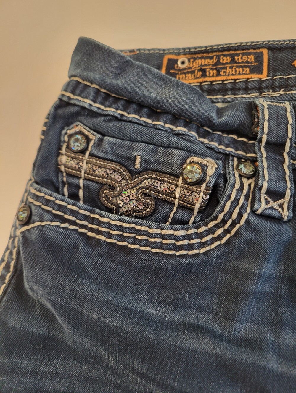 Rock Revival Vivian Easy Skinny 32 Straight Leg Fleur-de-lis Pocket Y2K Style - Picture 6 of 15